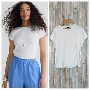 J Crew 3X Cap Sleeve Vintage Rib T Shirt Tee Top White Ribbed Knit Crew Neck